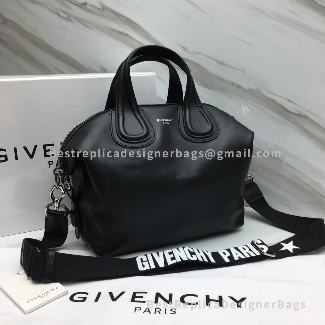 Givenchy Mini Nightingale Handbag In Black Calfskin With White Printed Shoulder Strap SHW 2-28601S